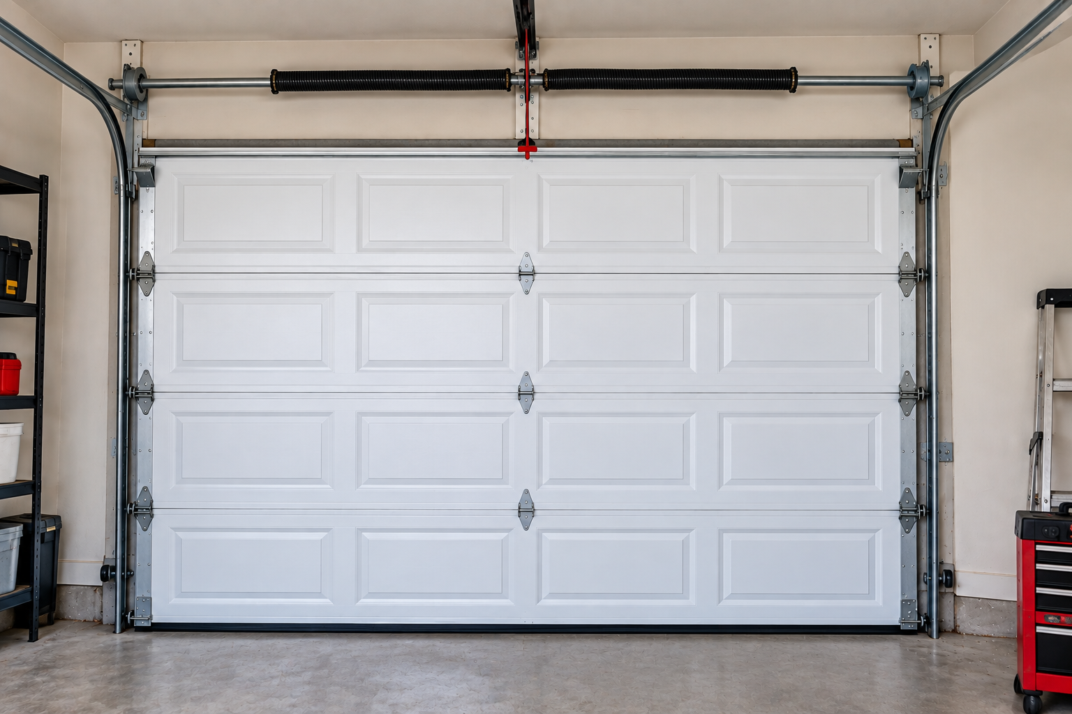 Garage door technician repairing an off-track garage door in Chicago